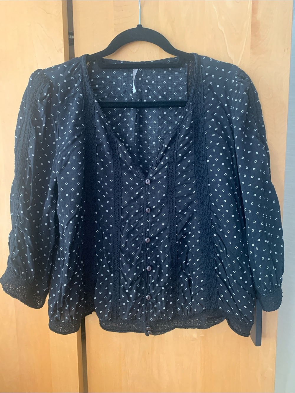 Free People Black Diamond Lace Button Up Blouse